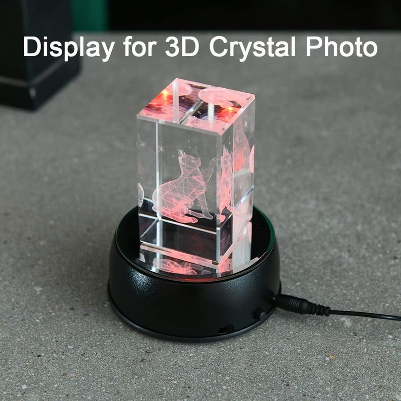 IFOLAINA Rotating Display Stand Led Light Base Colorful Lighted Spinning Statue Tumbler Display Platform for Cup Bowl Trophy Crystal Glass Art - Black - Image 2